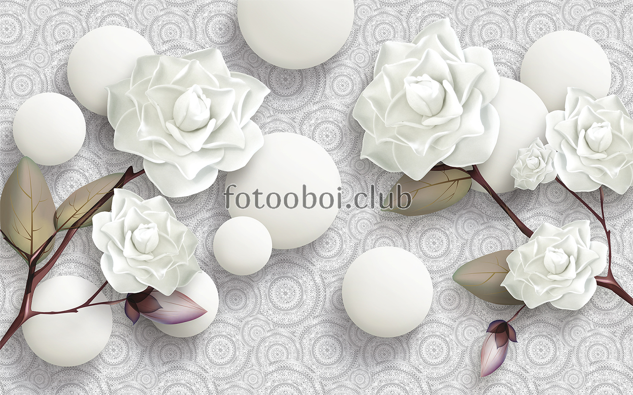 цветы, цветок, розы, шары, узоры, 3д, 3d